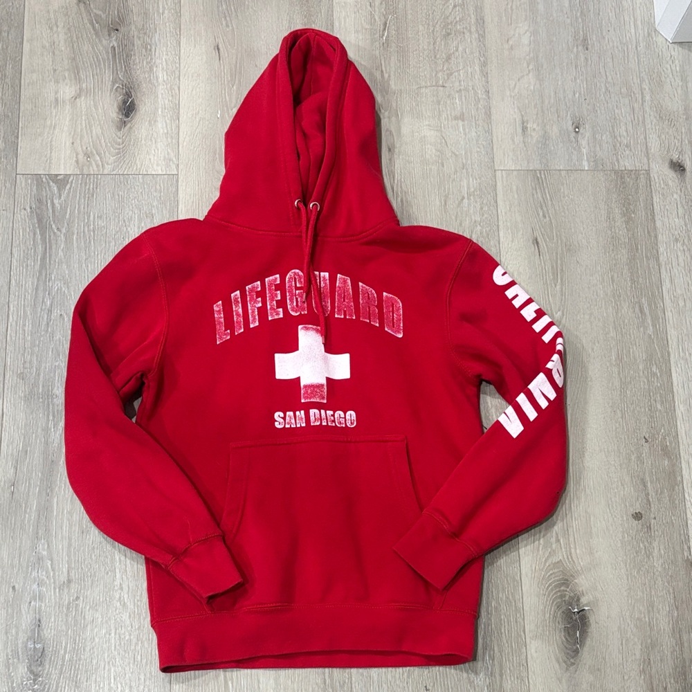 Lane Seven San Diego Lifeguard Hoodie Sweatshirt Red/White Size Small
